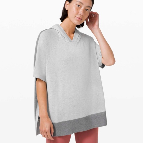 lululemon athletica Sweaters - Lululemon Heathered light asphalt gray knit hoodie Opened Up Poncho sweater